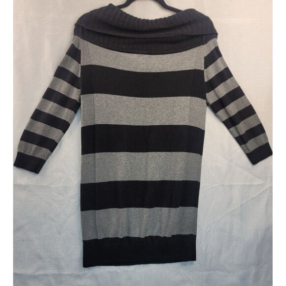 Express Black Gray Striped Sweater Dress Cowl Neck Cotton Blend Small - Picture 2 of 8